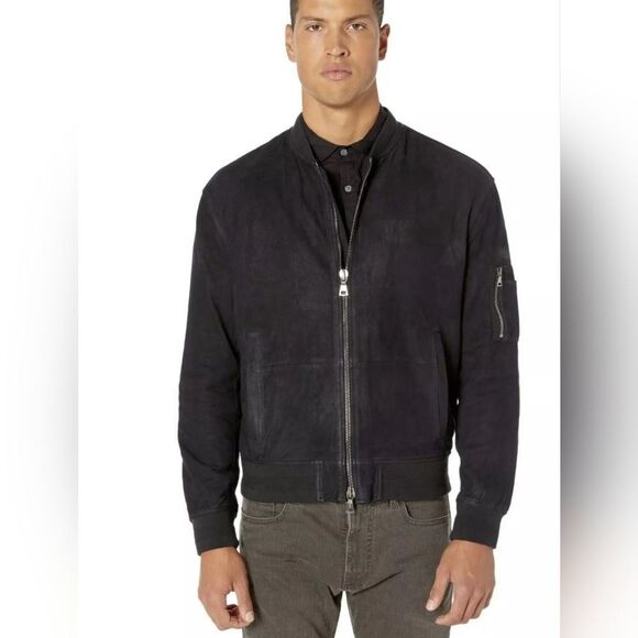 John Varvatos Collection Easy-Fit Men's Jacket Size L Black Goatskin Zip Bomber - Picture 1 of 16